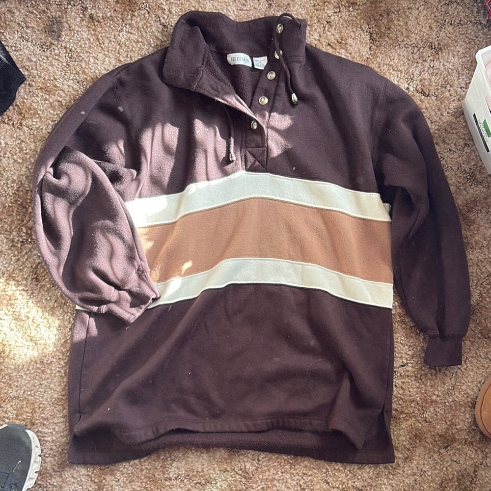 Vintage Brown and Tan Women's Crew Neck Sweater